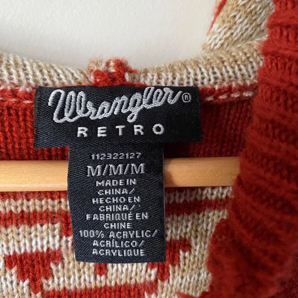 Wrangler Retro women M red cardigan Southwest Arrey Aztec open front‎ hooded